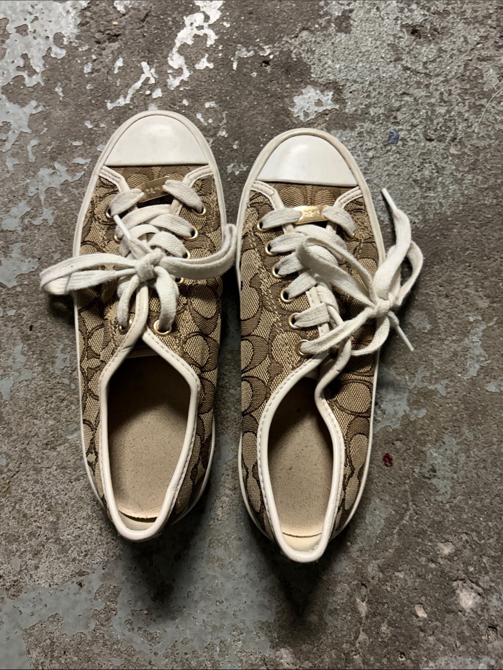 Coach Beige Signature Canvas Low-Top Sneakers
